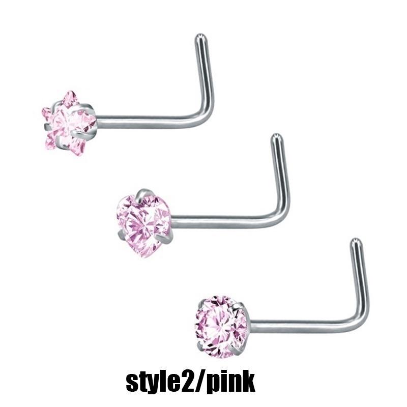 3Pcs/set Stainless Steel Nose Ring Multifunctional Zircon Nose Stud Earring Universal Ring