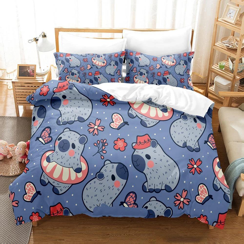 Kawaii Capybaras Bedding Collection Single Twin Full Queen King Size Bed Collection Aldult Kid Bedroom Duvetcover Collections 3D Bed Cover Set