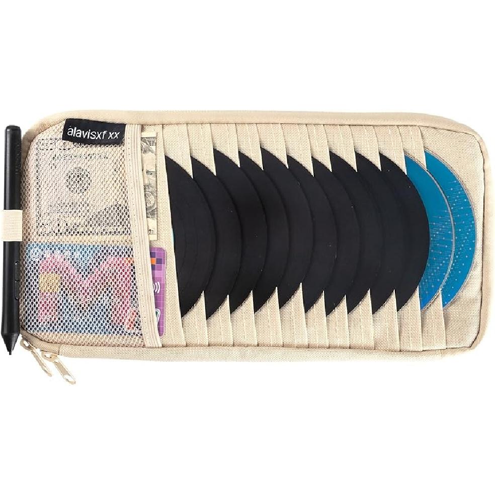 Alavisxf Xx Car CD Holder, DVD Vehicle Visor Storage Organizer, Large Capacity CD Visor Case With 12 Sleeves, 1 Mesh Pocket, 1 Pen Holder, 1 Back