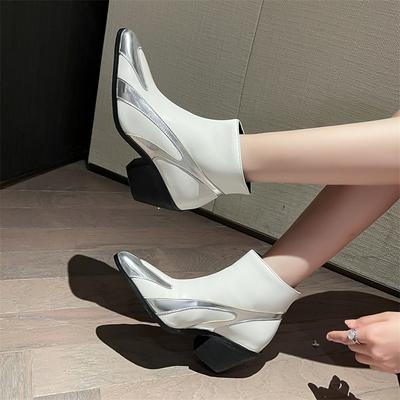 FOREADA Женские ботильоны с круглым носком, на массивном высоком каблуке, комбинированных цветов, короткие ботинки, женская модная обувь, зимние, черные, белые, 46