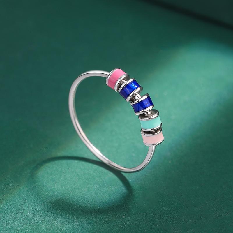 Elegant Handmade Enamel S925 Silver Ring for Women's Colorful Pink Blue Drip Glue Jewelry Birthday Gift Couples Sterling Silver Jewelry