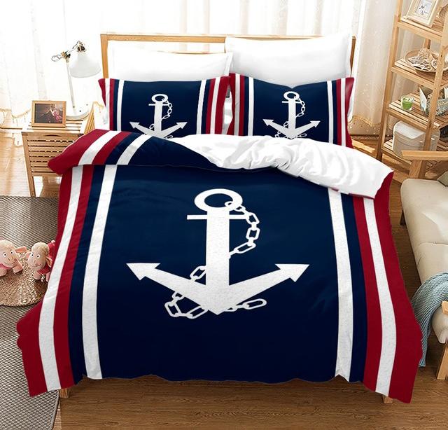 New Nautical Ocean Anchor Bedding Sets Ocean Spirit Duvet Cover King Queen Single Size Bed Linen with Pillowcase Teens Boys Gift