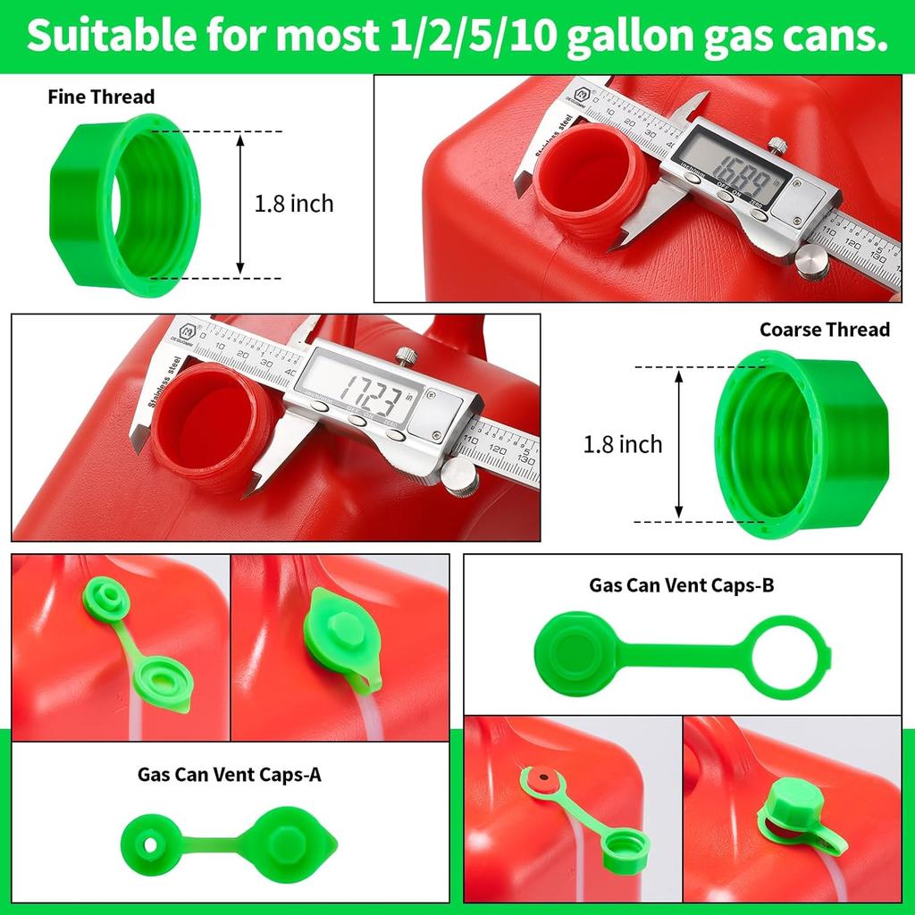 Gas Can Spout Replacement, Green Gas Can Nozzle Replacement For Most 1/2/5/10 Gas Cans,Good Pour,Leak Proof (5 Pack Green)