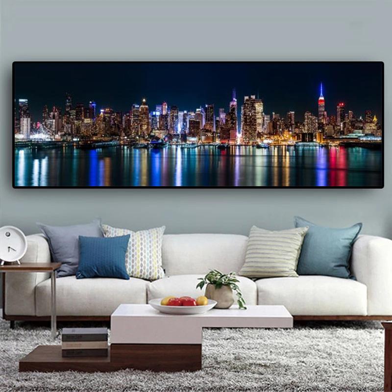 Нью-Йорк, Манхэттен, пейзаж, вид на горизонт, холст, картины на стене, художественные постеры и принты, картины на холсте, домашний декор стен