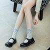 Women's Mesh Sheer Socks Heart Print Ruffle Ankle Socks Summer Ultra Thin Cool See Through Lace Socks