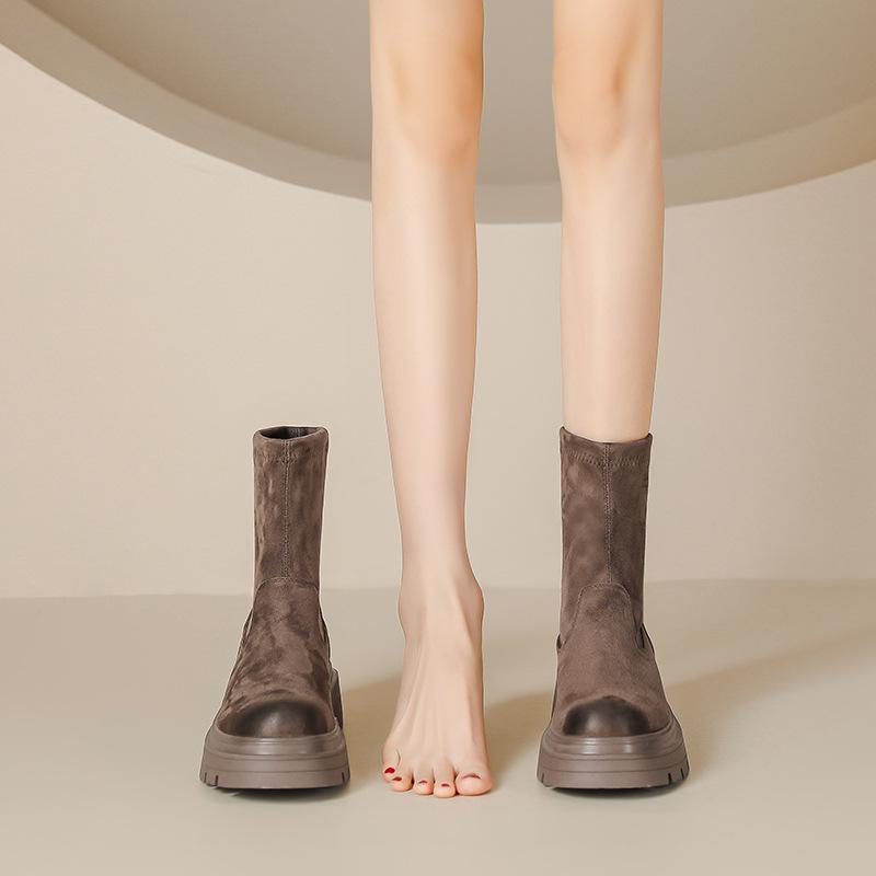 Цветные короткие ботинки женские осень и зима новые британский стиль ретро эластичные тонкие ботинки на толстой подошве короткие ботинки замшевые ботфорты