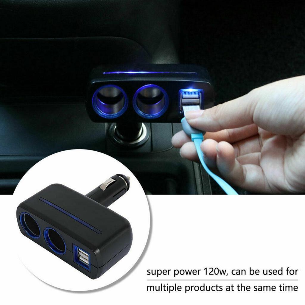 Universal Dual USB Car Charger Adapter - 12V/24V Cigarette Lighter Socket Splitter for Vehicles, Powering Multiple Devices W5U1