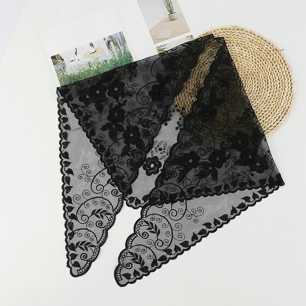 Embroidered Lace Triangle Scarf Prayer Veil Church Hijab Towel Women Veil Solid Floral Triangle Scarf Headband Hijabs