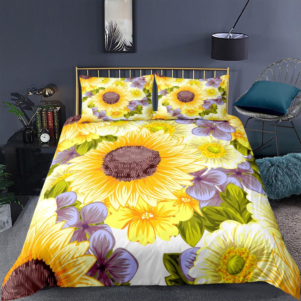 3D комплект постельного белья «Подсолнух» для дома, пододеяльник и наволочка, Австралия/ЕС/США, односпальная/двуспальная кровать, полноразмерное украшение для дома