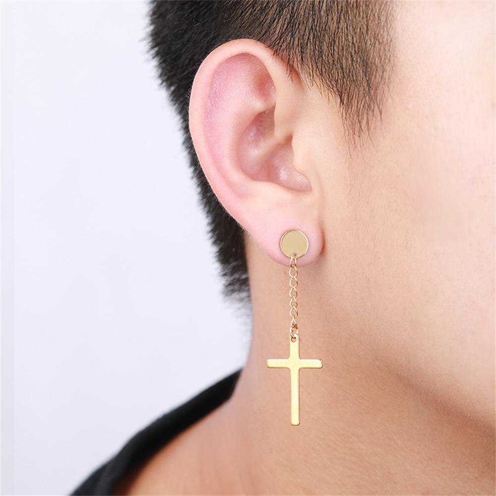 Punk Gothic Stainless Steel Stud Earring Cross Round Fake Ear Taper Dumbbell Fashion Women Men Rock Jewelry