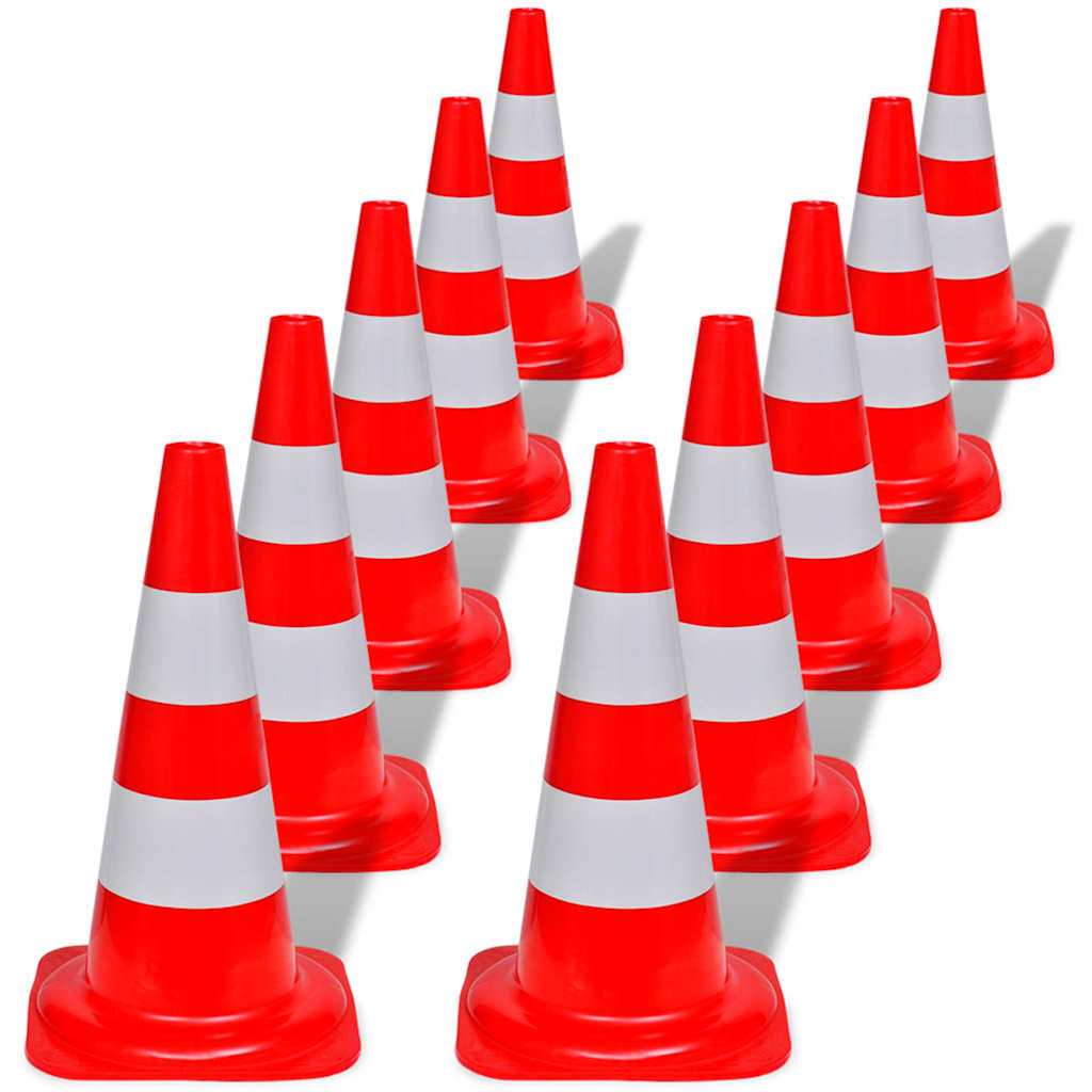 Traffic Cones Set 10 pcs Reflective Red and White 50 cm