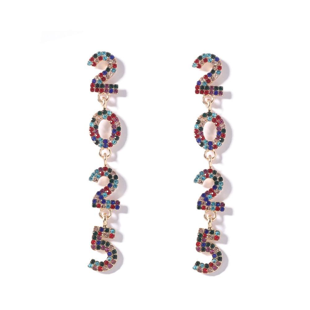 Aesthetic 2025 New Year Stud Earrings Jewelry Crystal Party Earrings  New Year