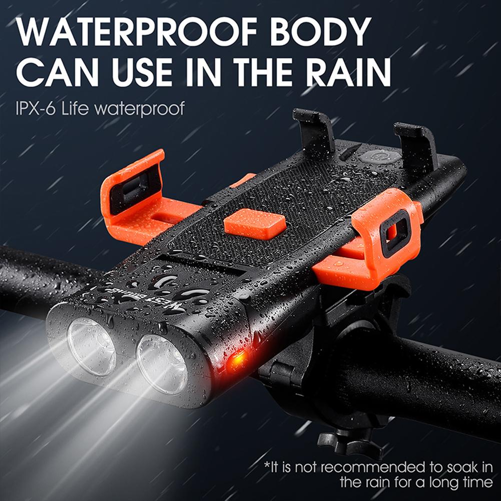 5в1 светодиодный передний кронштейн для велосипеда, лампа, звуковой сигнал, держатель для мобильного телефона, предупреждающий звонок, Powerbanks, MTB велосипед