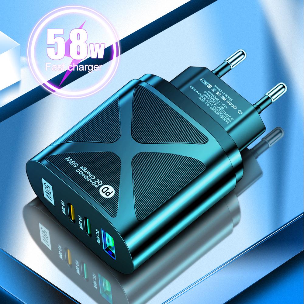 58 Вт Многостандартное дорожное зарядное устройство с USB и двойной быстрой зарядкой PD (ЕС/США/Великобритания/Южная Корея/Австралия)