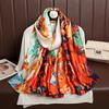 Elegant Arts and Crafts Fan Colourful Oil Painting Style Simulation Silk Long Shawl Ladies Travel Holiday Sunscreen Silk Scarf
