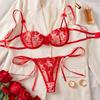 Elegant Floral Embroidery Lingerie Set with Wired Bra & Bow Tie Thong