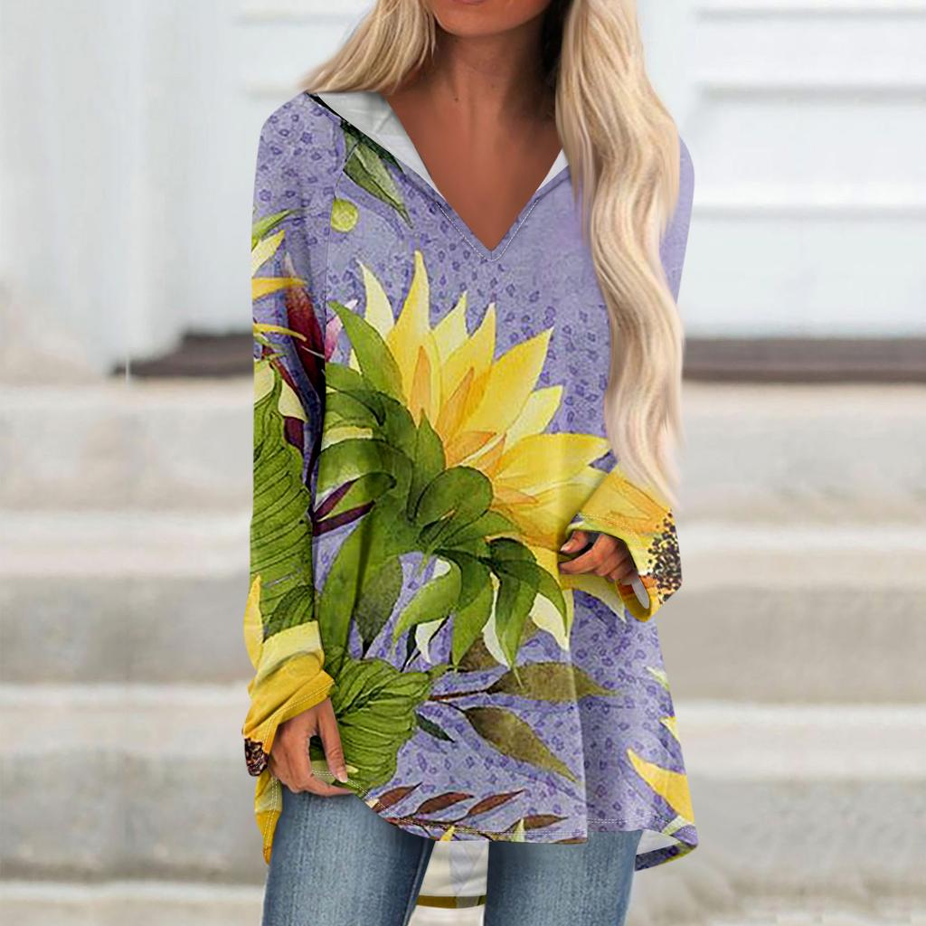 Женские свободные топы с V-образным вырезом и капюшоном с длинными рукавами, повседневные топы, домашние пижамы для отдыха, топы