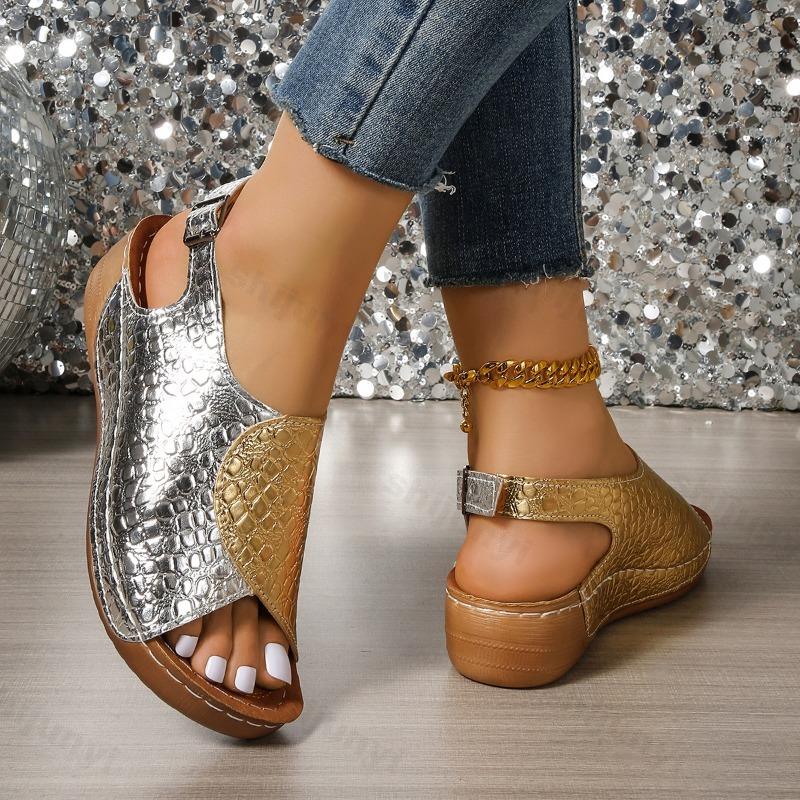 Fashion Fashion Retro Fish Moouth Casual Wedge Heel Slippers for Women 2025 Summer Open Toes Comfortable Back Strap Chunky Beach Sandals