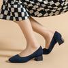 Женские туфли на однотонном каблуке Вязаные туфли-лодочки Женские модельные туфли на низком каблуке Офисные повседневные туфли с квадратным носком в деловом стиле на массивном каблуке Модные женские туфли без шнуровки