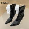 Eilyken Fashion Design Cozy Soft Leather Women Ankle Boots Sexy Pointed Toe Short Booties Stripper Thin Heels Shoes