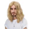 Men Wig Headgear Curly Blond Vintage Shoulder Length Handsome Corn Perm Chemical Fiber Full Head Set Soft Natural Hair Extensions