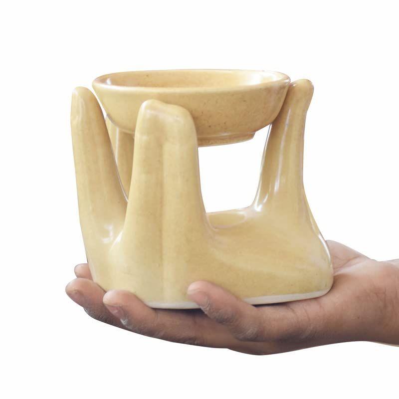 New Ceramic Hand Type Oil Burner for Home, Office, with 1 Tea Light Candle, Made by Porcelain