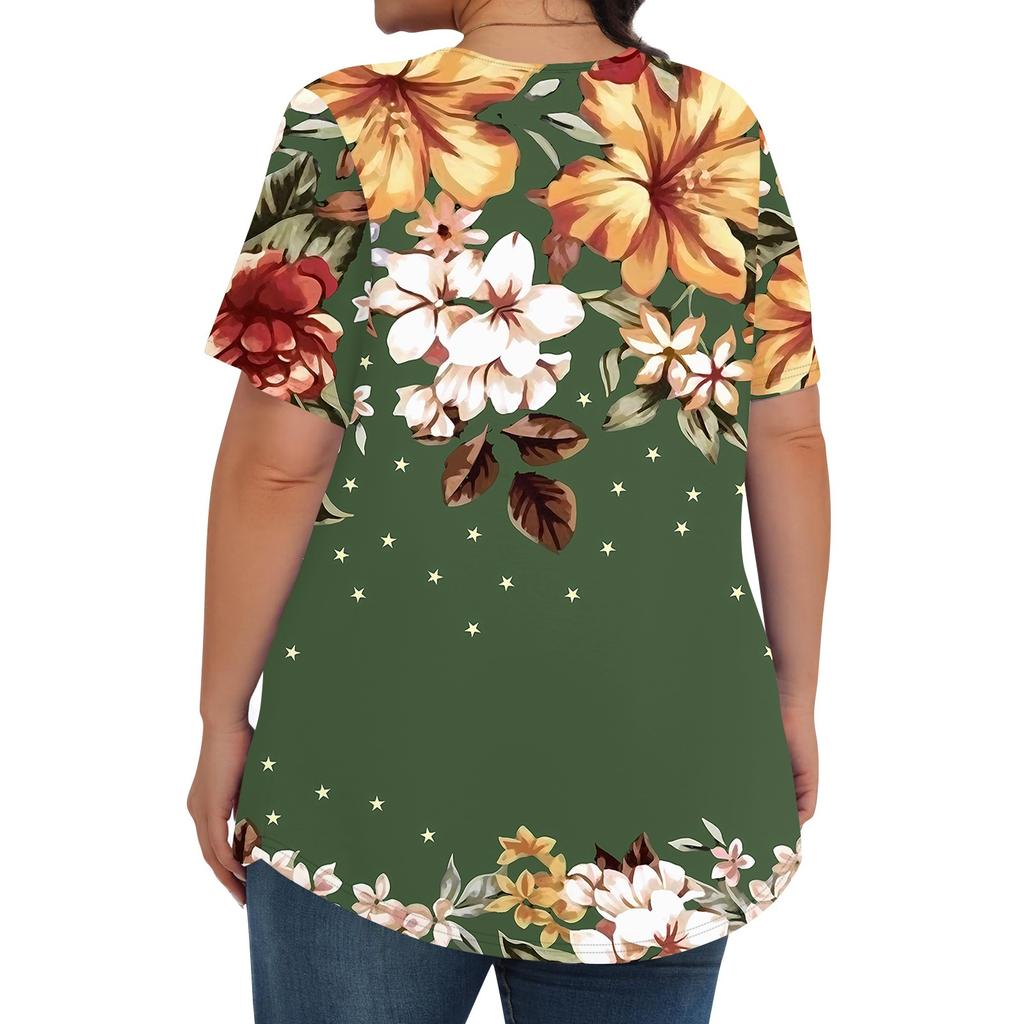 Женский модный повседневный топ с круглым вырезом и короткими рукавами с принтом, женские топы больших размеров