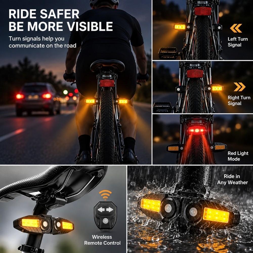 Remote Control Bike Turn Signal with Turn Signals LED MTB Rear Light Safety Warning