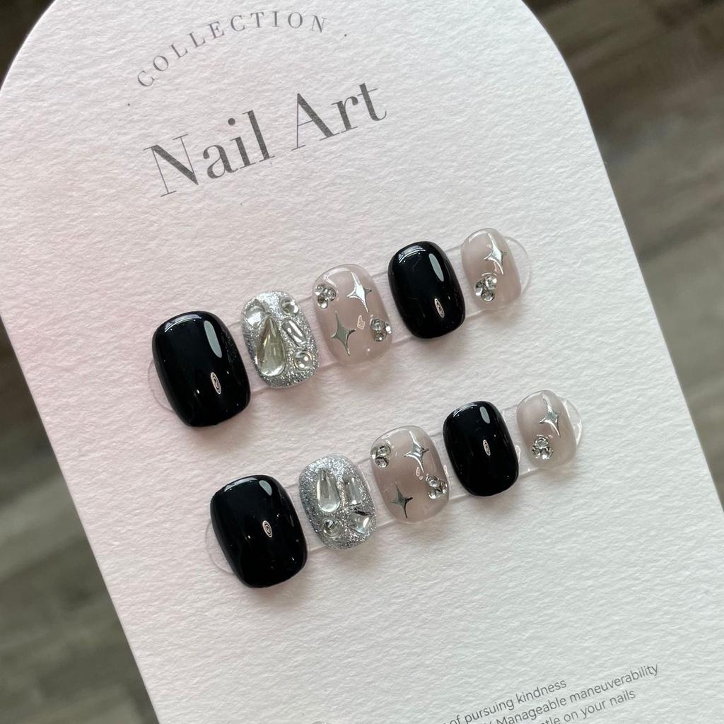Sticker Nail Handmade Set With Black Shiny Rhinestones Star Suitable Patterns