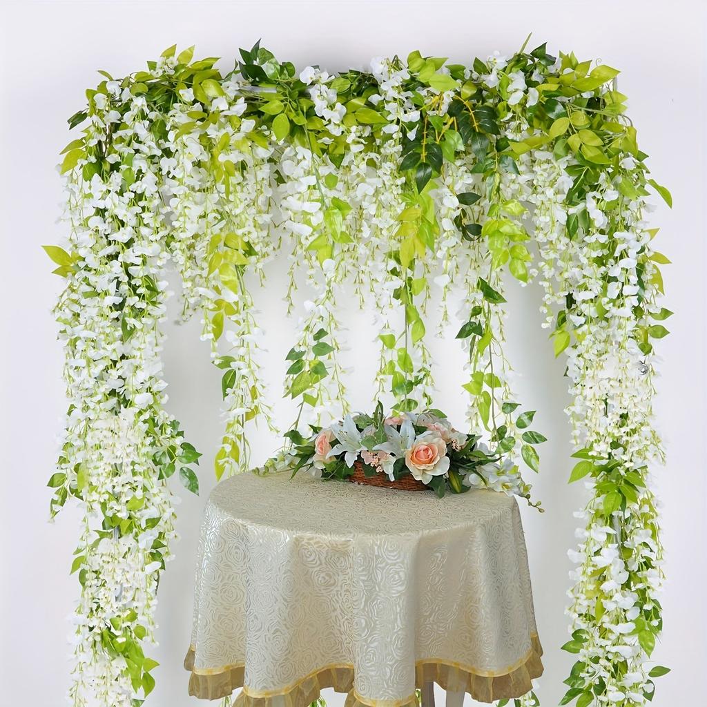 Hot 2M Wisteria Artificial Flower Vine Wreath Wedding Arch Decoration Fake Plant Leaf Rattan Trailing Fake Flower Ivy Wall
