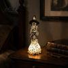 Small Desk Lamp for Dorm Skeleton Witch Resin Figurine, LED Light Up Gothic Statue, Spooky Bohemian Style Home Accents Dark Fantasy Ornament