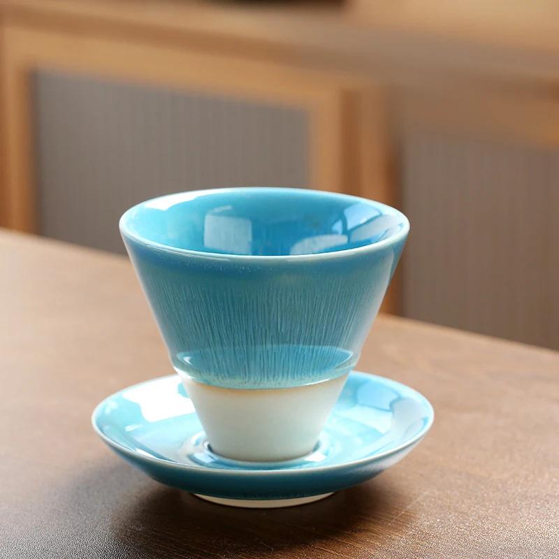 Японская креативная коническая плавная глазурованная грубая керамическая ретро-чашка для кофе Керамическая чашка для латте Цветочная чашка Тарелка Домашний кухонный чайный сервиз