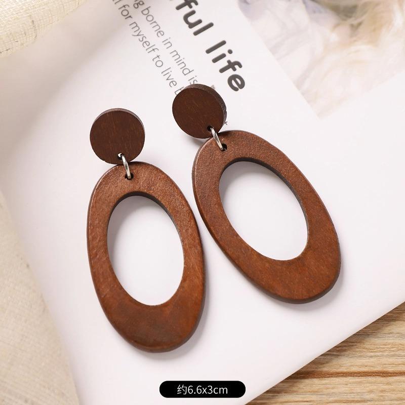 Vintage Brown Coffee Wood Stud Earrings Niche Maillard Exaggerated Round Earrings Earrings Earrings Women
