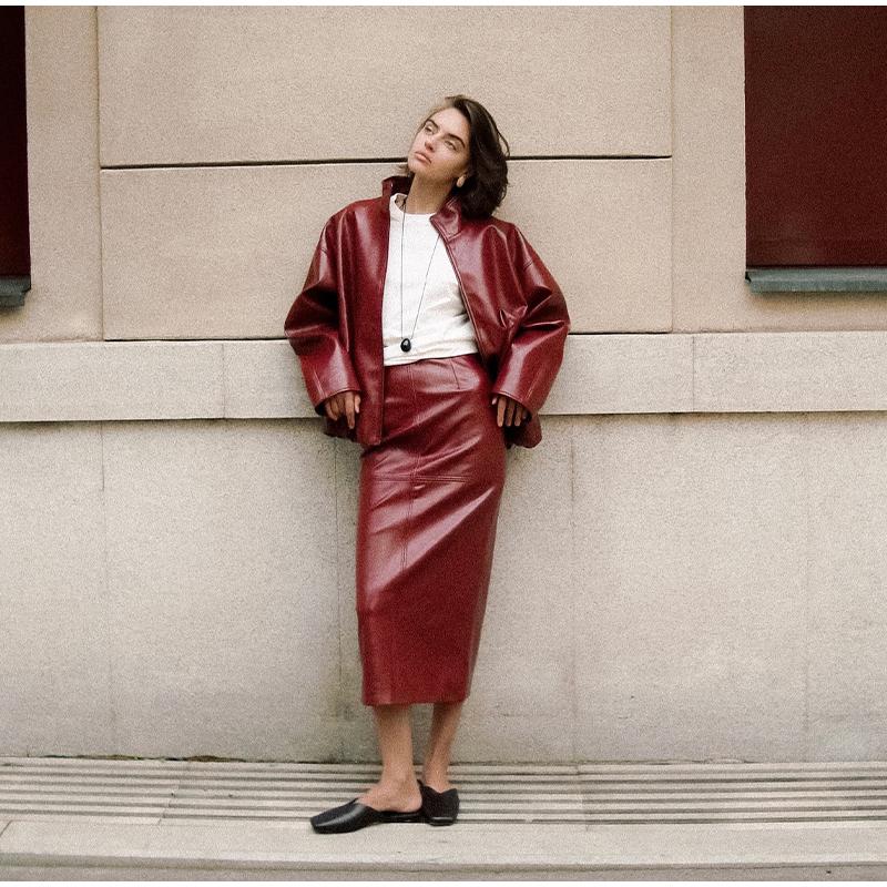 Женская зеленая кожаная куртка со стойкой воротником, модная, на молнии, длинная, свободного кроя, верхняя одежда, шикарная, 2025, новая осенняя мода, уличный стиль, женская одежда