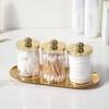 2/3 Pack Qtip Holder Bathroom Set with Golden Tray Organizer Acrylic Plastic Apothecary Jars Qtip Dispenser Canister with Lid