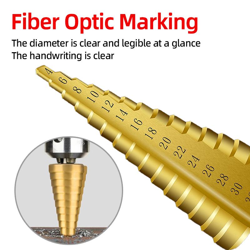 6Pcs HSS Steel Titanium Step Drill Bit Set 4-12/20/32mm Metal Hole Cutter Wood Cone Core Drilling Hole Saw Tool+3,6,8 Saw Drill