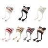 Furry Cartoon Head Cover with Ear for Outdoor Sports Striped Hat with Ear Oversized Headgear Hat for Winter