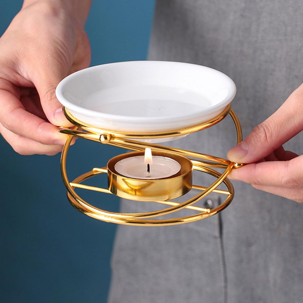 Metal Oil Burner Gold Ceramic Aroma Diffuser for Home Use Safe and Easy To Clean for Yoga Rooms and Spa Relaxation Space