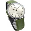 Casio Мужские кварцевые часы Серебристые   Зеленый кожаный ремешок Mtp Vt01l 3b