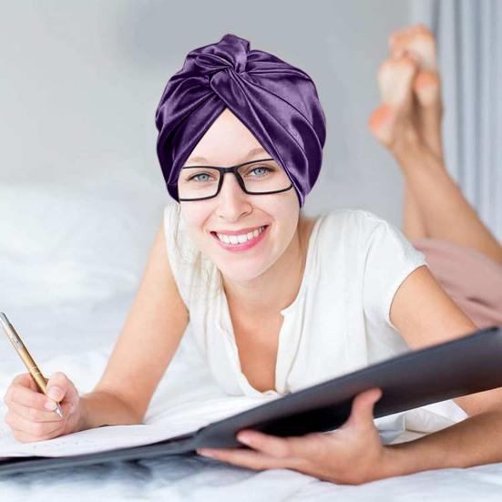 Adjustable Knotted Satin Hair Bonnet Double Layer Hair Wrap Women Hair Care Turban Satin Sleep Hat for Curly Straight Hair