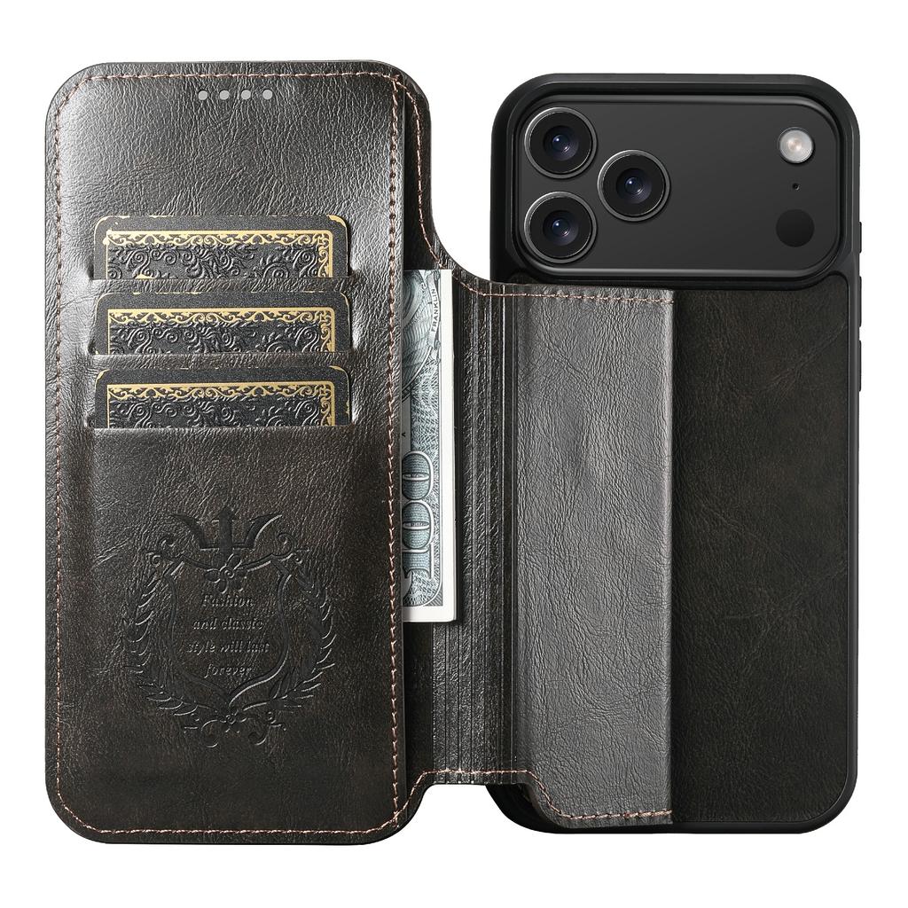 SUTENI J05 For iPhone 17 Pro Case Compatible with MagSafe Textured PU Leather Flip Phone Cover