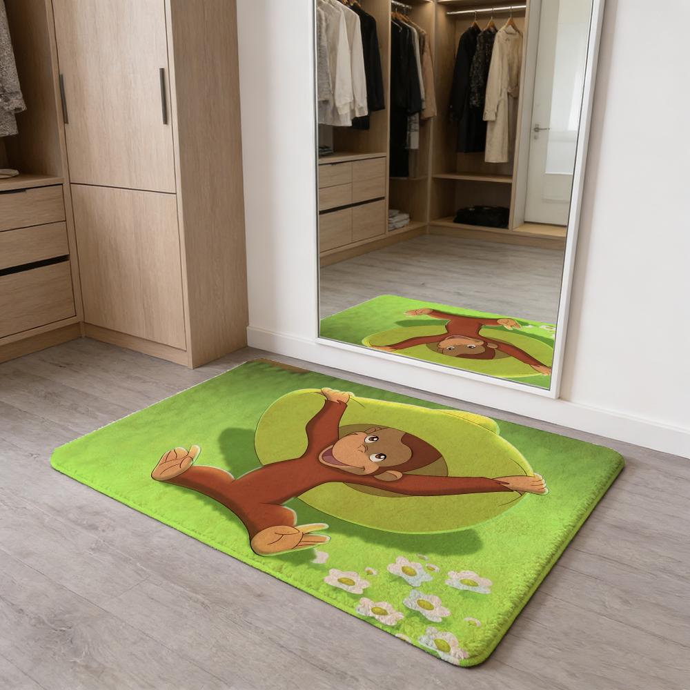 MONKEY CARTOON C-Curious GeorgeS Floor Mat Flannel Door Mat Non-Slip Absorbent Washable Indoor Home Rug