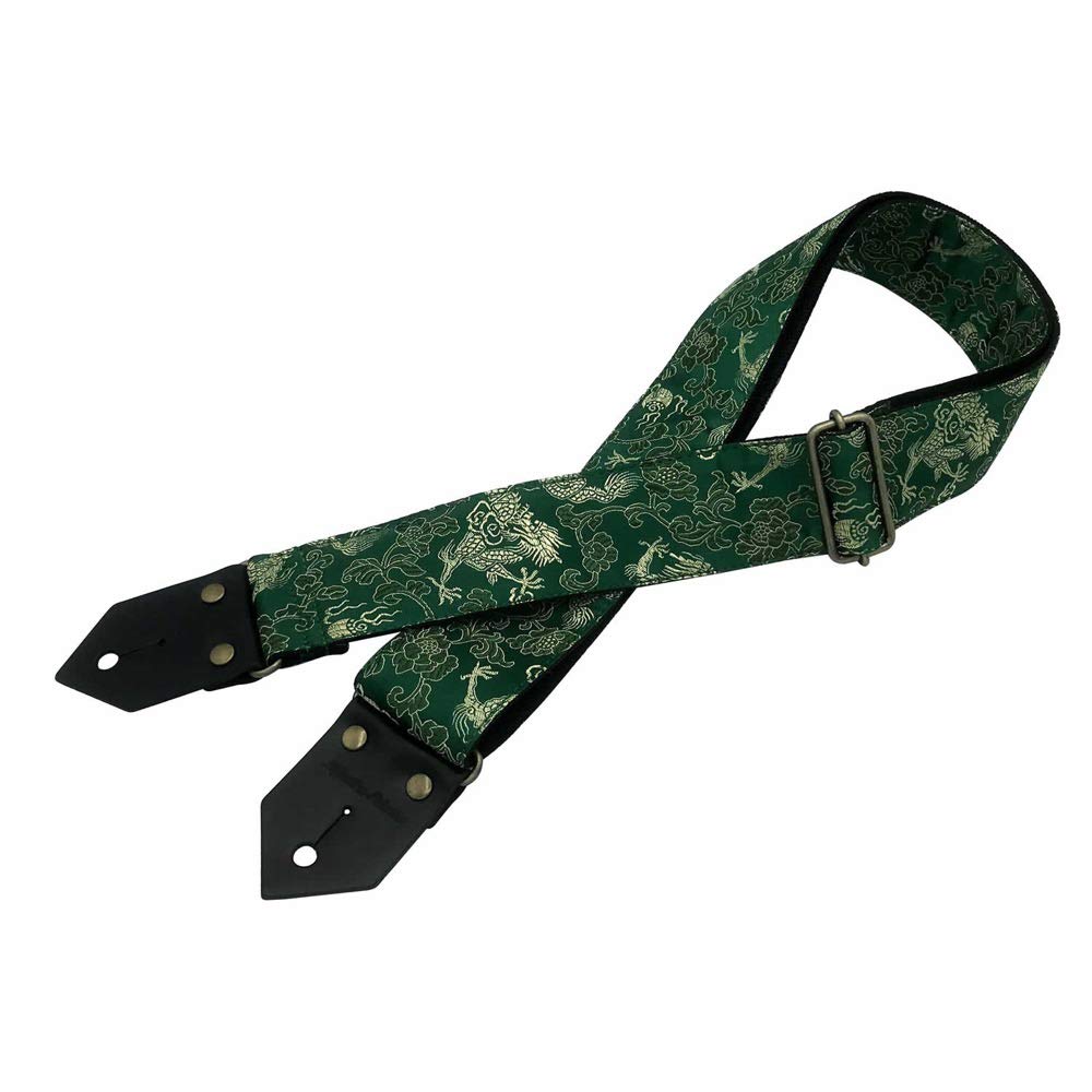 Spice Note Dragons & Flowers Jacquard Guitar Strap, Made In Japan, Green, ES-PJ50DFGRN (Total Length: 820mm-1450mm)