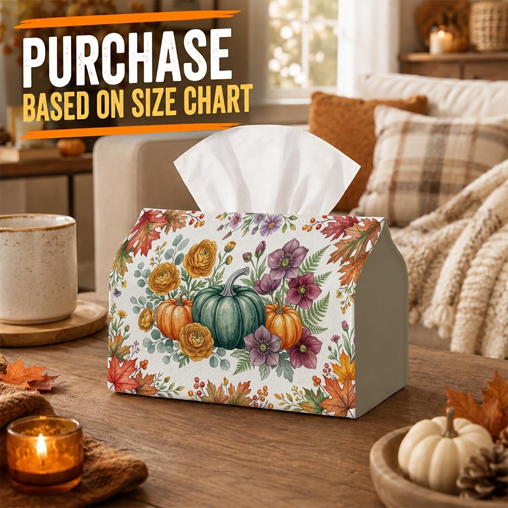 1pc Autumn Party Tissue Box, Romantic Autumn Harvest, Multifunctional Tissue Holder, Pumpkin Rose Floral, Outdoor Picnic Party Supplies, Desktop Tissu