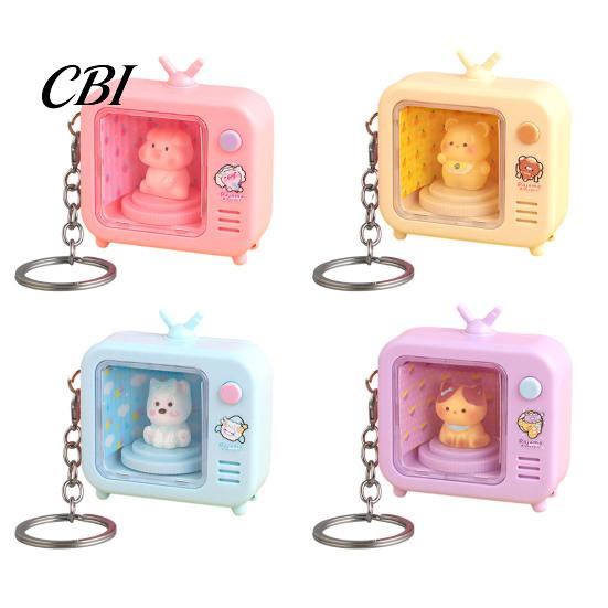 Portable Travel Lighting Rotating Animal TV Keychain, Funny Retro Television Shaped Keychain with Macaron Color Key Ring LED Light, Cartoon