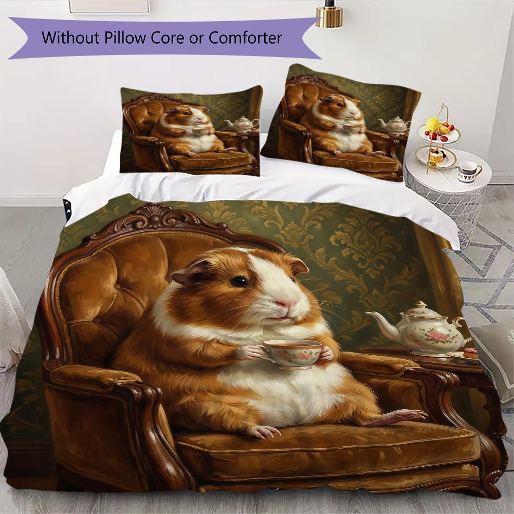 Vintage Guinea Pig Pattern Bedding uilt Set uilt Cover Pillowcase Home Decoration Birthday Gift (1 * duvet cover + 2 * pillowcase without core)