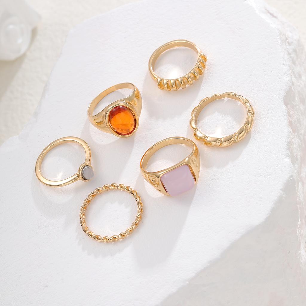 6pcs Vintage Minimalist Moonstone Rings Set For Women Fashion Gold Color Personalized Design Ring Party Daily Wear Jewelry Gifts