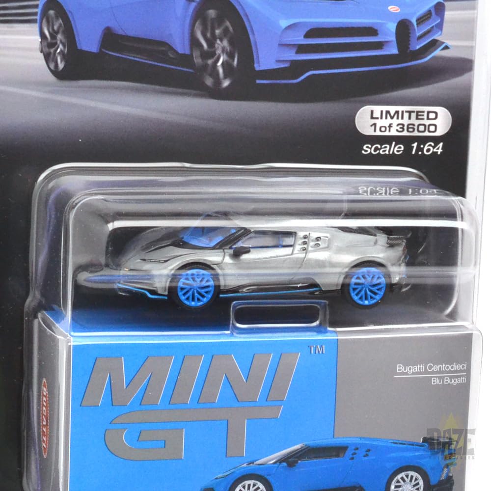 MINI GT масштаб 164, США, эксклюзив MiJo Toys Bugatti Centodieci (Синий Бугатти) Машина сопровождения MGT00586-MJ-CHASE