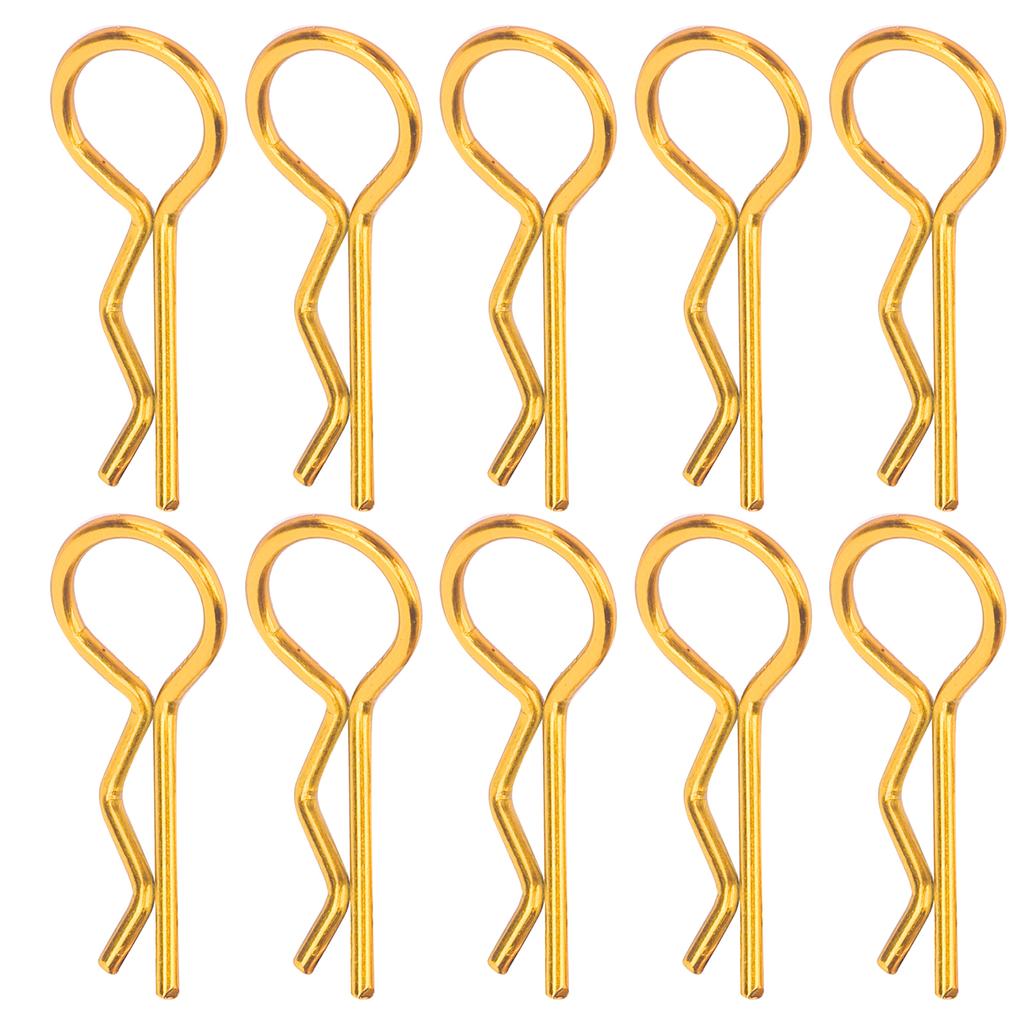 10Pcs RC Car Shell Clip RShape Metal Body Clips Pins for 1 5 1 6 1 8 1 10 RC Car(Gold )