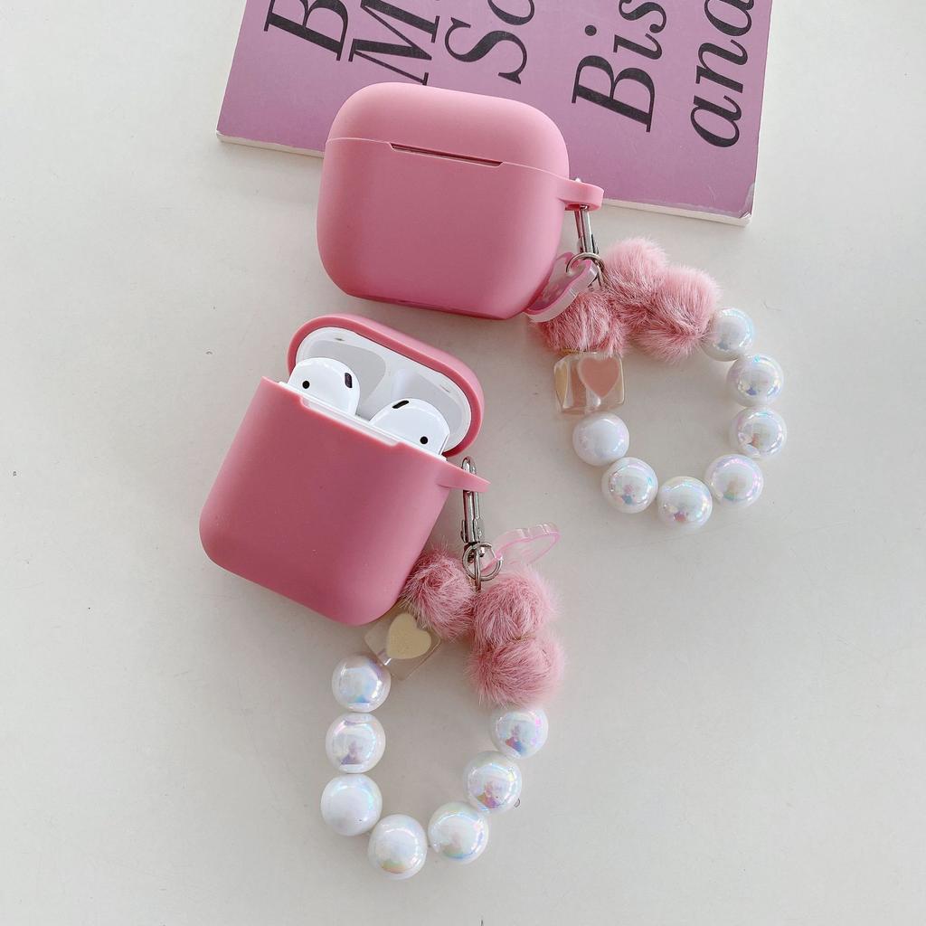 Applicable to the new AirPods 1 generation protective case Apple earphone silicone solid color hairball bead chain AIrPods1